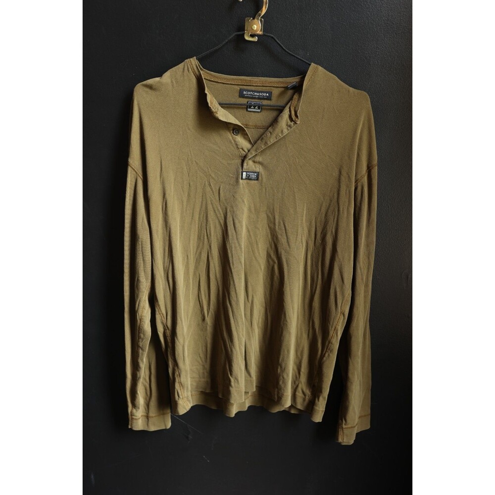 Scotch & Soda Henley Long Sleeve Shirt 100% Cotton Mens Olive Green Size M